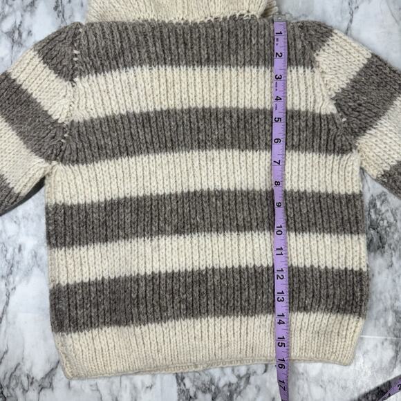 Vintage Thick Hand Cable Knit Striped Hooded Wool Sweater Boys Small Classic - Picture 7 of 7